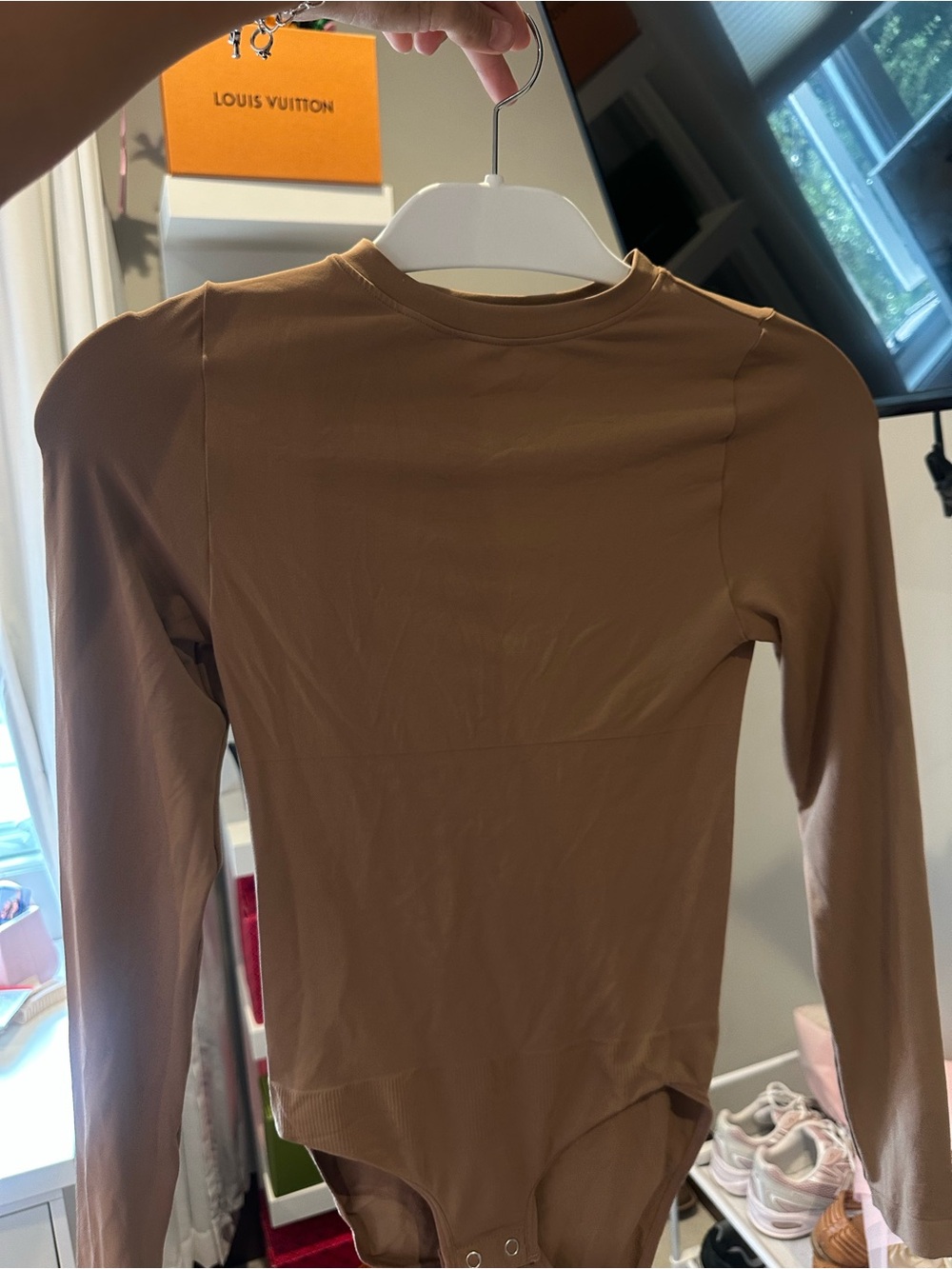 Brown Long-Sleeve Bodysuit Top - Women